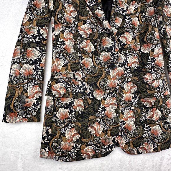 ZARA Woman Floral Tapestry Blazer Jacket Longline Single Button Size SX - Picture 4 of 9